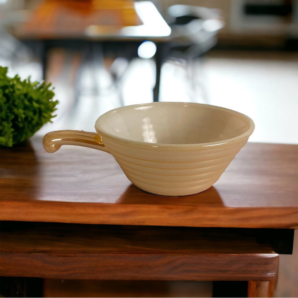 Vintage Fire King Oven Ware Copper Luster Beehive Handled Soup Bowls Glass